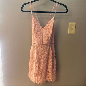 Pink Lace Spaghetti Strap Mini Dress